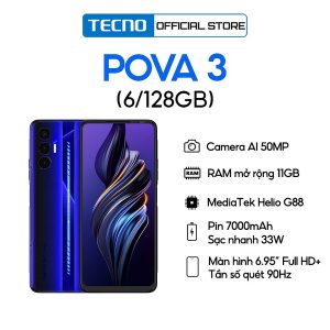 Thương hiệu: Tecno Điện thoại Gaming Tecno POVA 3 (6GB)/128GB - Helio G88 | 7000 mAh | Sạc nhanh 33W - Hàng Chính Hãng  4.390.000 ₫