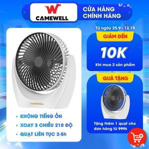 Thương hiệu: CameWell Quạt mini, quạt để bàn tiện lợi, không gây tiếng ồn, xoay linh hoạt 210 độ, Hàng chính hãng CameWell C201F    119.000 ₫