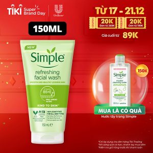 Thương hiệu: SIMPLE Sữa rửa mặt Simple giúp da sạch thoáng & không chứa xà phòng 150ml [CHÍNH HÃNG ĐỘC QUYỀN]  89.000 ₫