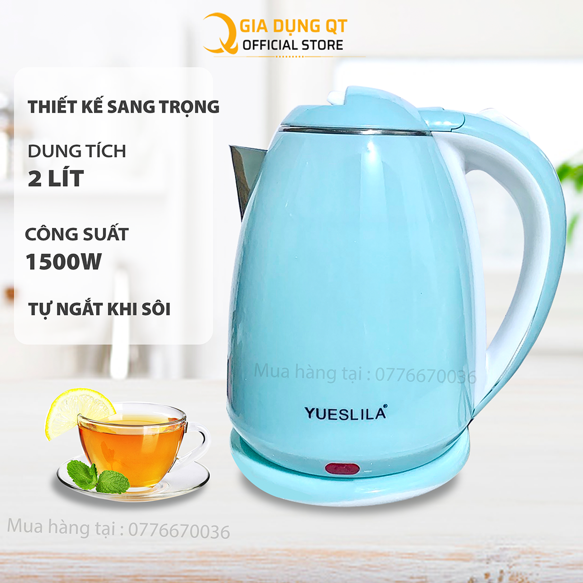 Ấm đun nước siêu tốc mini Yueslila 2L, ấm đun nước inox 304, bình đun ...