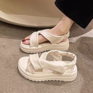[Hoàn Tiền 15%] Giày sandal nữ đế độn 5cm quai chéo chất liệu da siêu đẹp siêu êm chân mẫu mới nhất (form to) dép quai hậu nữ quai ngang đi học  74.000 ₫