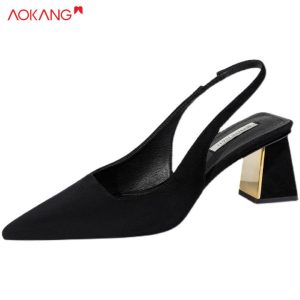 Aokang kiểu Pháp Giày nữ mới đơn giản mũi nhọn cao gót gót dày dép nữ  203.000 ₫