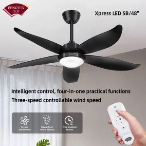 FENGYUN Nâng cấp màu đen Quạt Trần Đèn LED 5 Cánh ceiling fan light 52 inch Động Cơ DC Có Điều Khiển Từ Xa 3 Chế Độ Đèn Cho Phòng khách, Phòng ngủ, Tầng hầm, Nhà bếp, nhà hàng, phòng ăn（Bảo Hành 1 Năm）  1.769.000 ₫