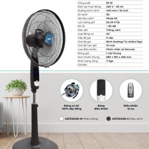 Quạt đứng AC 55W hẹn giờ - ASF03A165 (remote)- Hàng chính hãng  715.000 ₫