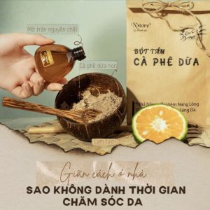 Bột tắm Cafe Dừa Non tẩy tế bào chết cho da, giảm thâm, giảm viêm nang lông, mụn lưng,giúp trắng hồng da  51.212 ₫