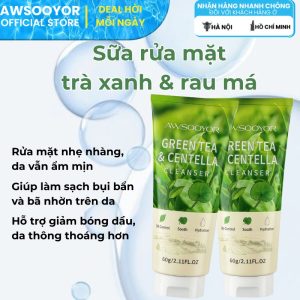 AWSOOYOR Sữa rửa mặt trà xanh rau má 60g làm sạch lớp bụi bẩn hằng ngày, hỗ trợ làm thông thoáng lỗ chân lông, da vẫn ẩm 13.900₫